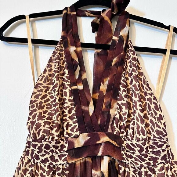 Y2K Chiffon MODA International Women Maxi Dress Long Halter Neck Animal Print M - Picture 5 of 7